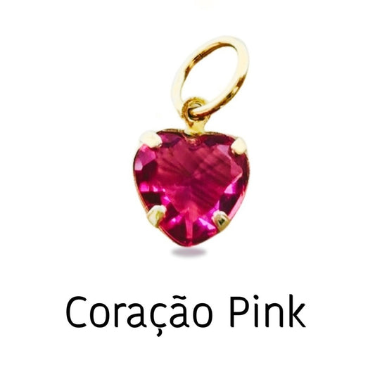 Berloque coração rosa zirconia