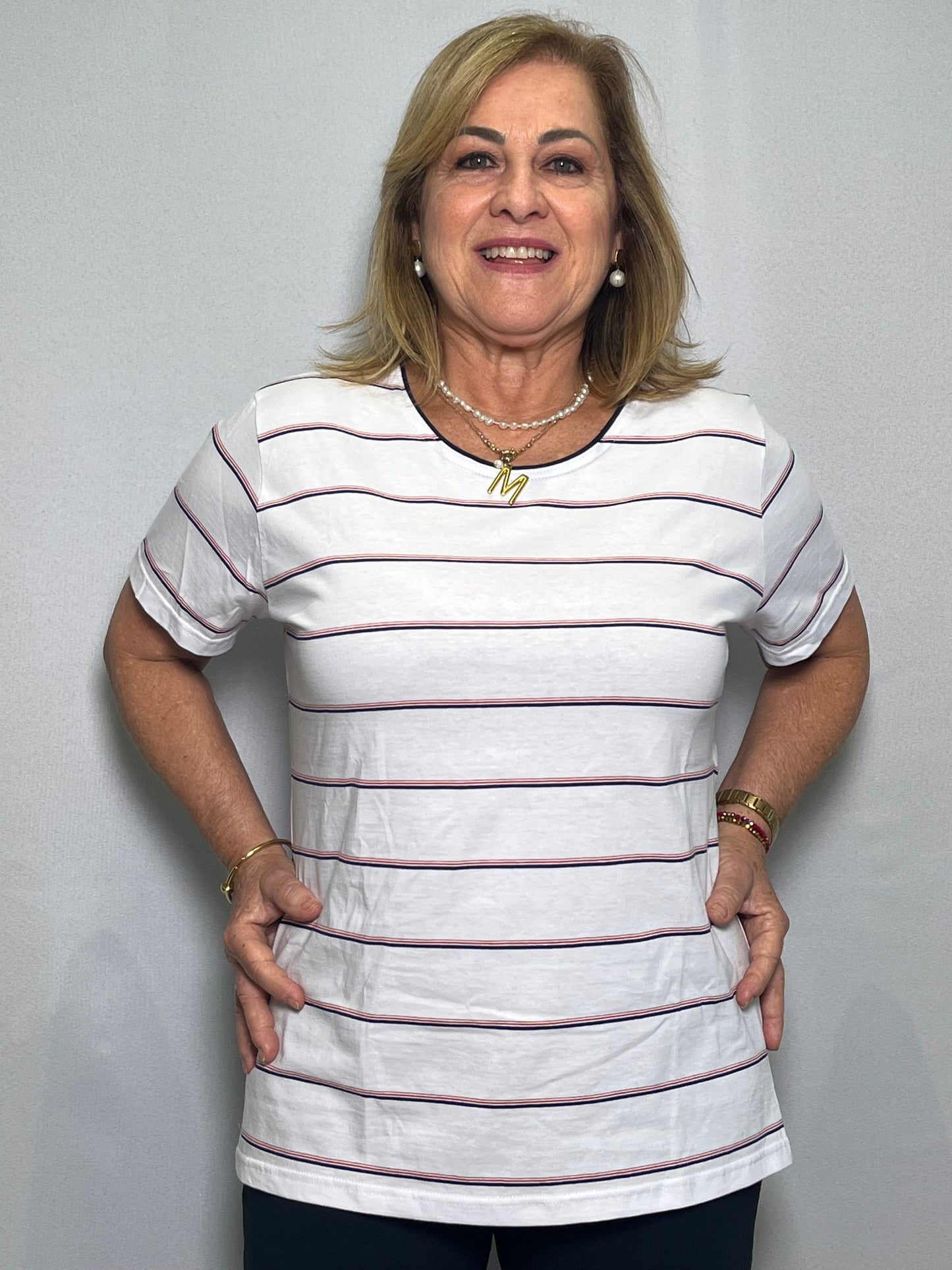 Blusa Branca Listrada